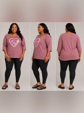SIMPLY BE. ANGEL RIBBONS HEART SWEATSHIRT - PLUM SIZE 20 (NEW WITH TAGS) A19